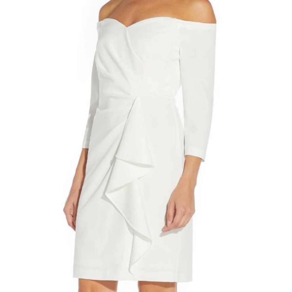 Adrianna Papell Womens Ruffled Off the Shoulder Dress